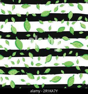 Le foglie in caduta colorano il motivo vettoriale senza giunture. Fogliame verde piatto ornato con strisce di spazzolatura Illustrazione Vettoriale