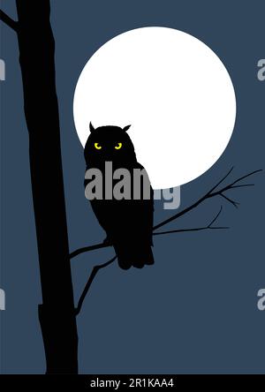 Silhouette di un gufo sulla luna piena Illustrazione Vettoriale
