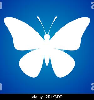 Icona farfalla bianca isolata su sfondo blu. Illustrazione vettoriale. Illustrazione Vettoriale