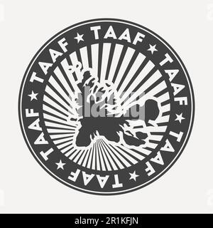 Logo TAAF rotondo. Badge da viaggio vintage con il nome circolare e la mappa del paese, illustrazione vettoriale. Può essere utilizzato come insegna, logotipo, etichetta, stickke Illustrazione Vettoriale