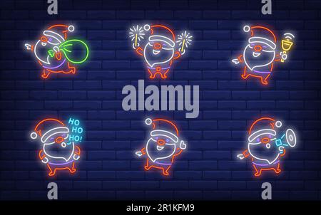 Santa Clause avere divertimento neon segno set Illustrazione Vettoriale