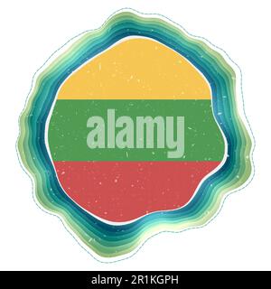 Bandiera della Lituania in cornice. Distintivo del paese. Cartello circolare stratificato intorno alla bandiera lituana. Autentica illustrazione vettoriale. Illustrazione Vettoriale