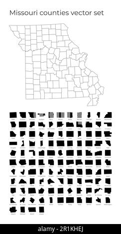 Mappa del Missouri con forme delle regioni. Mappa vettoriale vuota dello Stato degli Stati Uniti con le contee. Confini dello stato degli Stati Uniti per la vostra infografica. Illustrazione Vettoriale