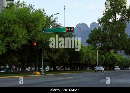 Semafori rossi e auto sulla strada della città Foto Stock