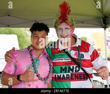 Eccles, Regno Unito. 14th maggio, 2023. Leicester Tigers Fans Before the Gallagher Premiership Play-off SemiFinal Match sale Sharks vs Leicester Tigers all'AJ Bell Stadium, Eccles, Regno Unito, 14th maggio 2023 (Photo by Steve Flynn/News Images) a Eccles, Regno Unito il 5/14/2023. (Foto di Steve Flynn/News Images/Sipa USA) Credit: Sipa USA/Alamy Live News Foto Stock