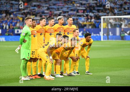 Cornella El Prat, ESP. 14th maggio, 2023. RCD ESPANYOL vs FC BARCELLONA 14 maggio 2023 squadra FC Barcellona prima della partita tra RCD Espanyol e FC Barcellona corrispondente al trentaquattro giorni di la Liga Santander allo stadio RCDE di Barcellona, Spagna. Credit: Rosdemora/Alamy Live News Foto Stock