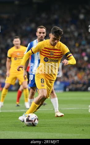 Cornella El Prat, ESP. 14th maggio, 2023. RCD ESPANYOL vs FC BARCELONA 14 maggio 2023 Pedri (8) del FC Barcelona durante la partita tra RCD Espanyol e FC Barcelona corrispondente al trentaquattro giorni della Liga Santander allo stadio RCDE di Barcellona, Spagna. Credit: Rosdemora/Alamy Live News Foto Stock