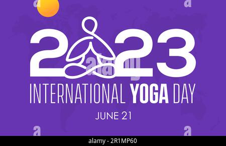 2023° concetto Giornata Internazionale dello Yoga forma fisica sana con modello di banner vettoriale per farmaci da esercizio Illustrazione Vettoriale