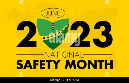 2023° Concept National Safety Month. Modello di illustrazione del banner vettoriale per la prevenzione della sicurezza stradale internazionale. Illustrazione Vettoriale