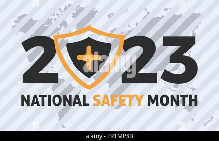 2023° Concept National Safety Month. Modello di illustrazione del banner vettoriale per la prevenzione della sicurezza stradale internazionale. Illustrazione Vettoriale