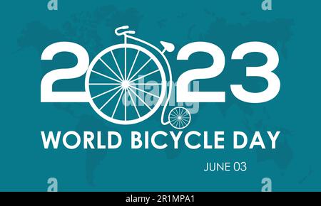Illustrazione del disegno vettoriale della Giornata Mondiale della bicicletta 2023 Concept. Concetto di viaggio in bicicletta per lo sport, la salute, l'energia Illustrazione Vettoriale