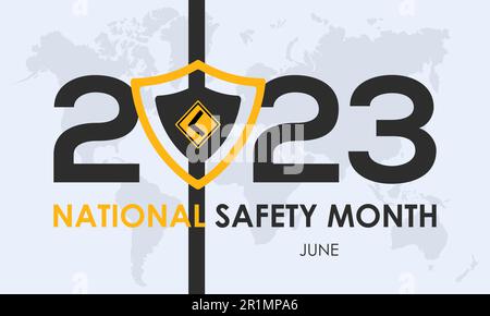 2023° Concept National Safety Month. Modello di illustrazione del banner vettoriale per la prevenzione della sicurezza stradale internazionale. Illustrazione Vettoriale