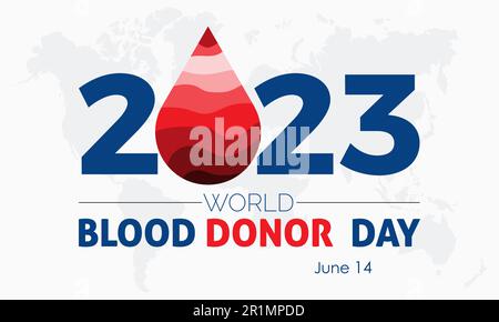 2023 modello di illustrazione del banner vettoriale della Giornata Mondiale del donatore di sangue. Plasma, beneficenza, supporto, progettazione concettuale di aiuto alla vita. Illustrazione Vettoriale