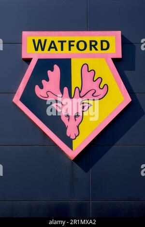 Stadio di calcio di Watford, Vicarage Road, Watford, Herts, Inghilterra, Regno Unito Foto Stock