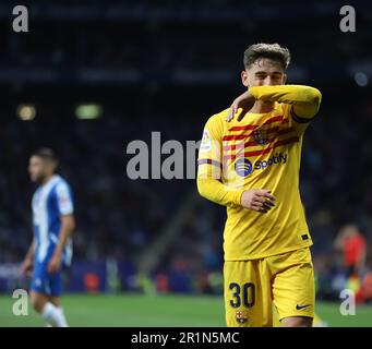 Sabadell, Barcellona, Spagna. 14th maggio, 2023. Barcellona Spagna 14.05.2023 Gavi Paez (FC Barcelona) gesti durante la Liga Santander tra FC Barcelona ed Espanyol allo stadio RCDE il 14 maggio 2023 a Barcellona. (Credit Image: © Xavi Urgeles/ZUMA Press Wire) SOLO PER USO EDITORIALE! Non per USO commerciale! Credit: ZUMA Press, Inc./Alamy Live News Foto Stock