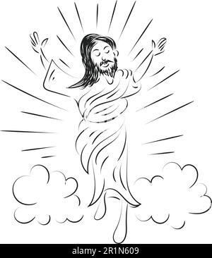 Felice disegno del giorno dell'Ascensione con Gesù Cristo in cielo Illustrazione Vettoriale