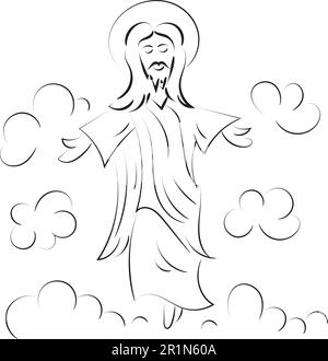 Felice disegno del giorno dell'Ascensione con Gesù Cristo in cielo Illustrazione Vettoriale