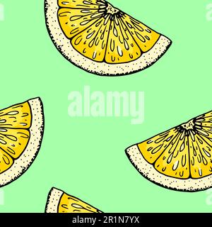 Fettine di limone senza cuciture. Illustrazione vettoriale colorata disegnata a mano nello stile di schizzo. Tropicale esotico agrumi estate sfondo Illustrazione Vettoriale