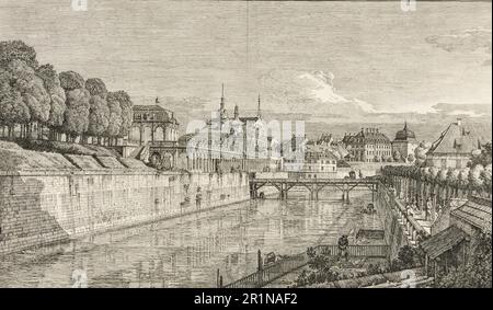 Vista dello Zwinger a Dresen nel 1722, Sassonia, Germania, riproduzione storica, restaurata digitalmente da un originale del 18th o 19th ° secolo / Ansicht des Zwinger a Dresen in Jahre 1722, Sachsen, Deutschland, Historisch, restaurierte digitale Reproduktion von einer Vorlage aus dem 18. oder 19. Jahrhundert Foto Stock