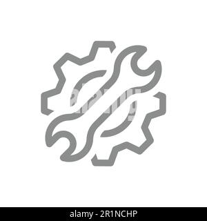 Ingranaggio con set di icone vettoriali per chiave o linea chiave. Icone di configurazione e configurazione. Illustrazione Vettoriale