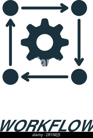 Icona flusso di lavoro. Semplice segnale monocromatico dalla raccolta di dati analitici. Icona del flusso di lavoro per logo, modelli, web design e infografiche. Illustrazione Vettoriale