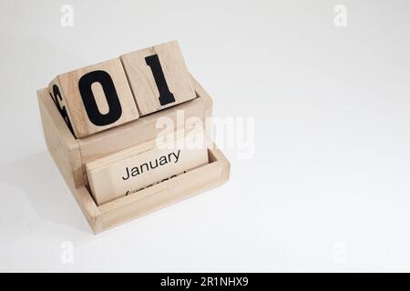 Blocchi di calendario perpetui in legno per gennaio Foto Stock