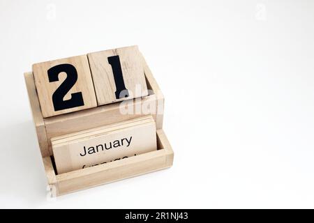 Blocchi di calendario perpetui in legno per gennaio Foto Stock