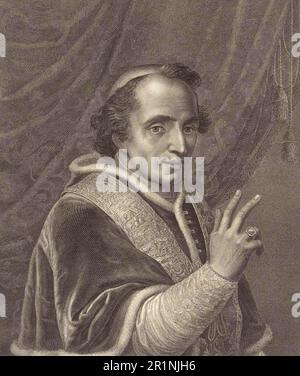 Pio VII, conte Luigi Barnaba Niccolò Maria Chiaramonti (14 agosto 1742 – 20 agosto 1823), fu Papa dal 1800 fino alla sua morte, riproduzione storica, restaurata digitalmente da un originale del 19th° secolo. / Pio VII, Graf Luigi Barnaba Niccolò Maria Chiaramonti, (14. Agosto 1742 bis 20. Agosto 1823) War von 1800 bis zu seinem Tod Papst, Historisch, restaurierte digitale Reproduktion von einer Vorlage aus dem 19. Jahrhundert Foto Stock