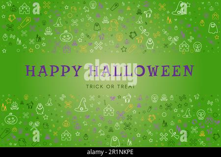 Cartoni animati disegnati a mano per poster di Halloween o sfondo di biglietti d'auguri. Modello banner con concetto di festa di Halloween. Illustrazione vettoriale Illustrazione Vettoriale