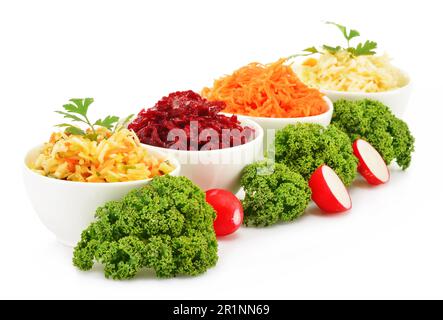 Composizione con quattro insalata di verdure bocce Foto Stock