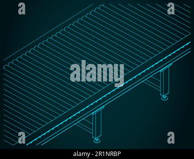 Illustrazioni vettoriali stilizzate di nastri trasportatori a rulli per fabbriche e magazzini Illustrazione Vettoriale