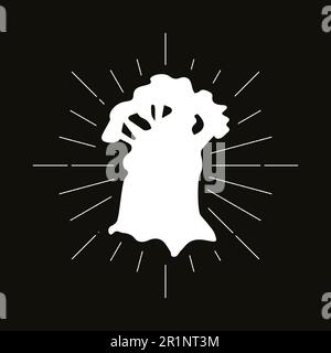 Logo con silhouette in stile baobab retrò. Segno di potenza e logotipo vintage. Icona albero selvatico. Simbolo africano. Vettore Illustrazione Vettoriale
