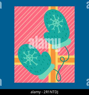 Regalo di Natale dall'illustrazione piatta del vettore di sopra. Confezione regalo confezionata con guanti Illustrazione Vettoriale