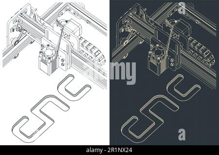 Illustrazione vettoriale stilizzata di un primo piano del router CNC Illustrazione Vettoriale