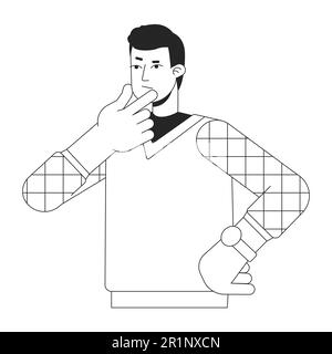 Capo premuroso vestito v collo maglione linea piatta nero bianco carattere vettore Illustrazione Vettoriale