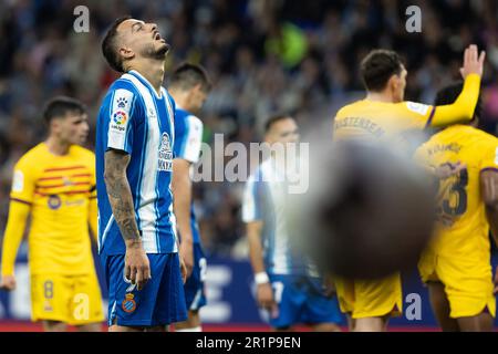 Cornella, Spagna. 14th maggio, 2023. CORNELLA, SPAGNA - MAGGIO 14: Joselu di RCD Espanyol durante la partita di la Liga tra RCD Espanyol e FC Barcellona allo Stadio RCDE il 14 Maggio 2023 a Cornella, Spagna Credit: DAX Images/Alamy Live News Foto Stock