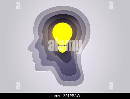 Silhouette di testa umana con lampadina. Concetto di brainstorming, idea, creatività. Illustrazione vettoriale Illustrazione Vettoriale