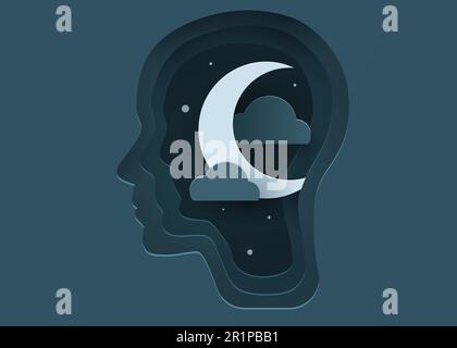 Silhouette di testa umana con luna notturna. Concetto di sonno sano. Illustrazione vettoriale Illustrazione Vettoriale