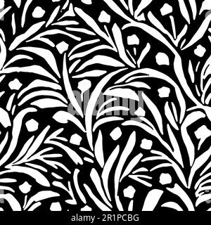 Fiori vettoriali, motivo senza cuciture floreali in bianco e nero Illustrazione Vettoriale