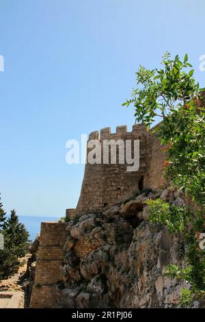 St John's Castle Hill, St John's Castle, Crusader Fortezza, Lindos, Isola di Rodi, Grecia, Europa Foto Stock