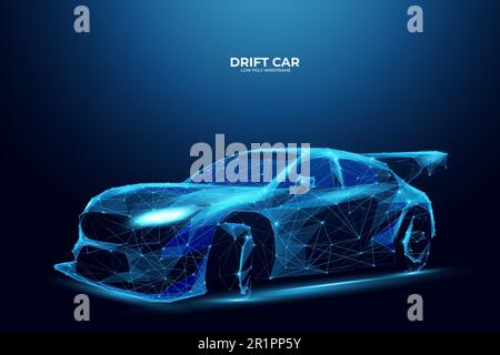 Drift Car in poligono su sfondo blu scuro Illustrazione Vettoriale