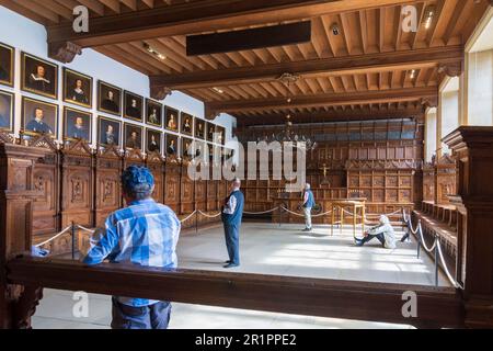 Münster, Ratskammer (Friedenssaal, Camera del Consiglio, Sala della Pace) fu uno dei teatri dei negoziati per la Pace di Westfalia che conclusero la Guerra dei Trent'anni in Europa Occidentale e la Guerra degli ottant'anni tra la Spagna e la Repubblica dei sette Paesi Bassi Uniti. Fu il luogo della Pace di Münster del 1648. A Münsterland, Renania settentrionale-Vestfalia, Germania Foto Stock