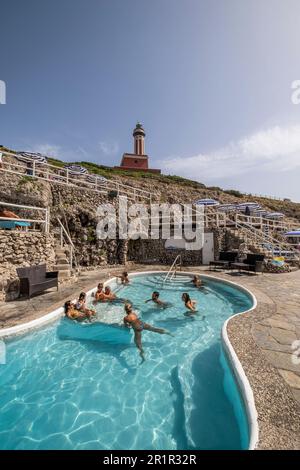 Stabilimento balneare Lido del Faro, Anacapri, Isola di Capri, Golfo di Napoli, Campania, Italia, Europa Foto Stock