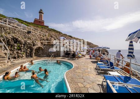 Stabilimento balneare Lido del Faro, Anacapri, Isola di Capri, Golfo di Napoli, Campania, Italia, Europa Foto Stock