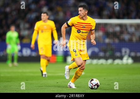 Barcellona, Spagna. 14th maggio, 2023. Robert Lewandowski del FC Barcelona durante la partita la Liga tra RCD Espanyol e FC Barcelona si è giocato allo stadio RCDE il 14 maggio a Barcellona, Spagna. (Foto di Sergio Ruiz/PRESSIN) Credit: PRESSINPHOTO SPORTS AGENCY/Alamy Live News Foto Stock