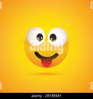 Emoji sorridente con linguetta bloccata - Emoticon semplice e brillante su sfondo giallo Illustrazione Vettoriale