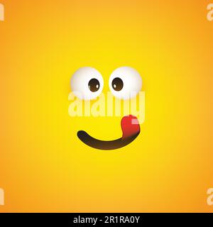 Emoji sorridente con lingua bloccata - semplice lucido felice Emoticon faccia su sfondo giallo Illustrazione Vettoriale