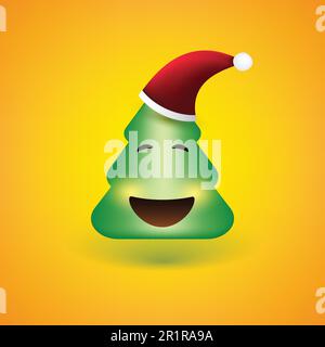 Emoji sorridente - Emoticon semplice a forma di albero di Natale su sfondo giallo Illustrazione Vettoriale