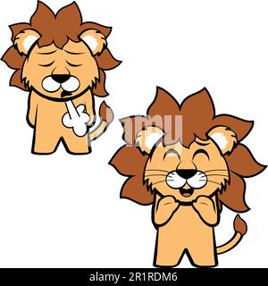 piccolo personaggio di leone cartone animato in piedi divertenti espressioni pack illustrazione in formato vettoriale Illustrazione Vettoriale