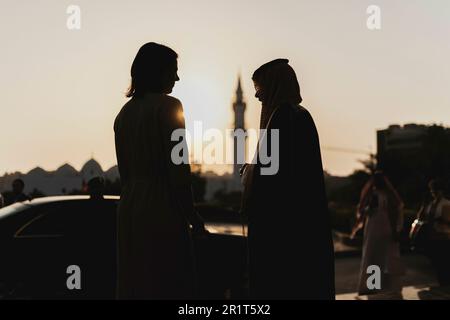 (LR) Annalena Baerbock (Alleanza 90/Verdi), ministro federale degli esteri, fotografato a Jeddah, 15 maggio 2023. Bajerbock viaggia in Arabia Saudita e in Qatar durante il suo viaggio di tre giorni. Foto Stock